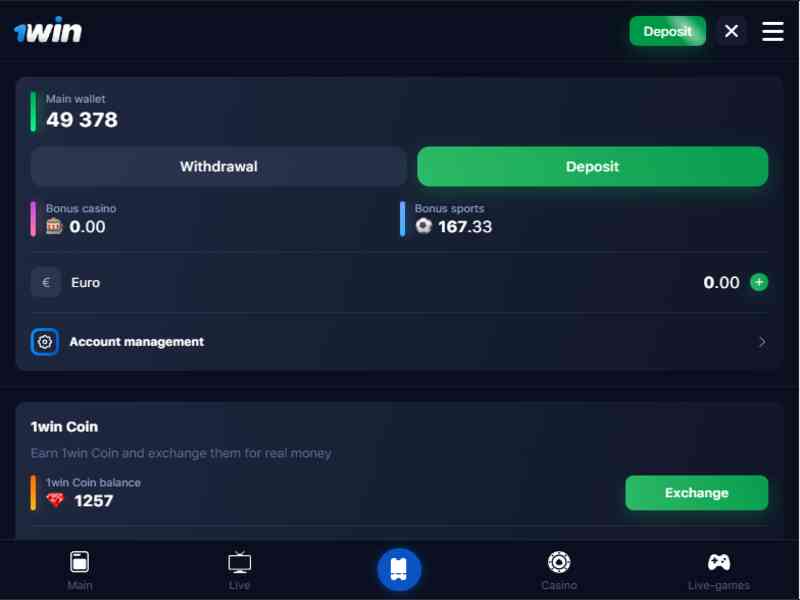 Pengisian deposit dalam 1 kemenangan
