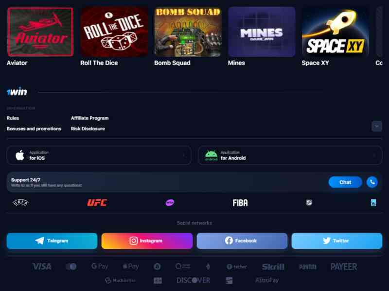 Versi seluler kasino 1win, apk aplikasi 1win